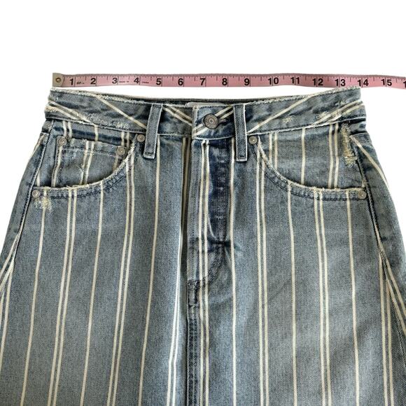 Revolve Boyish Corey Striped Raw Hemline Casual Cotton Denim Mini Skirt Size 25 - Picture 4 of 8